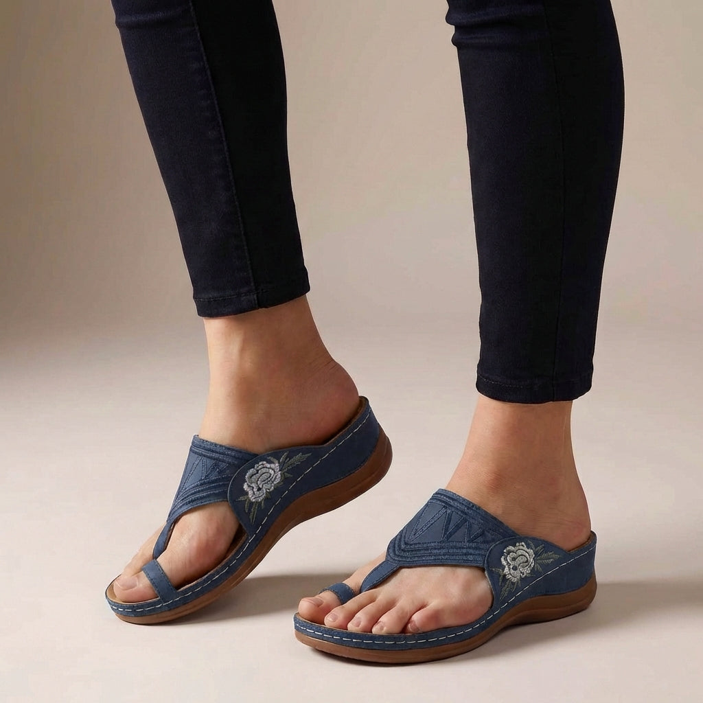 Michelle | Women's Orthopedic Floral Embroidered Wedge Sandals