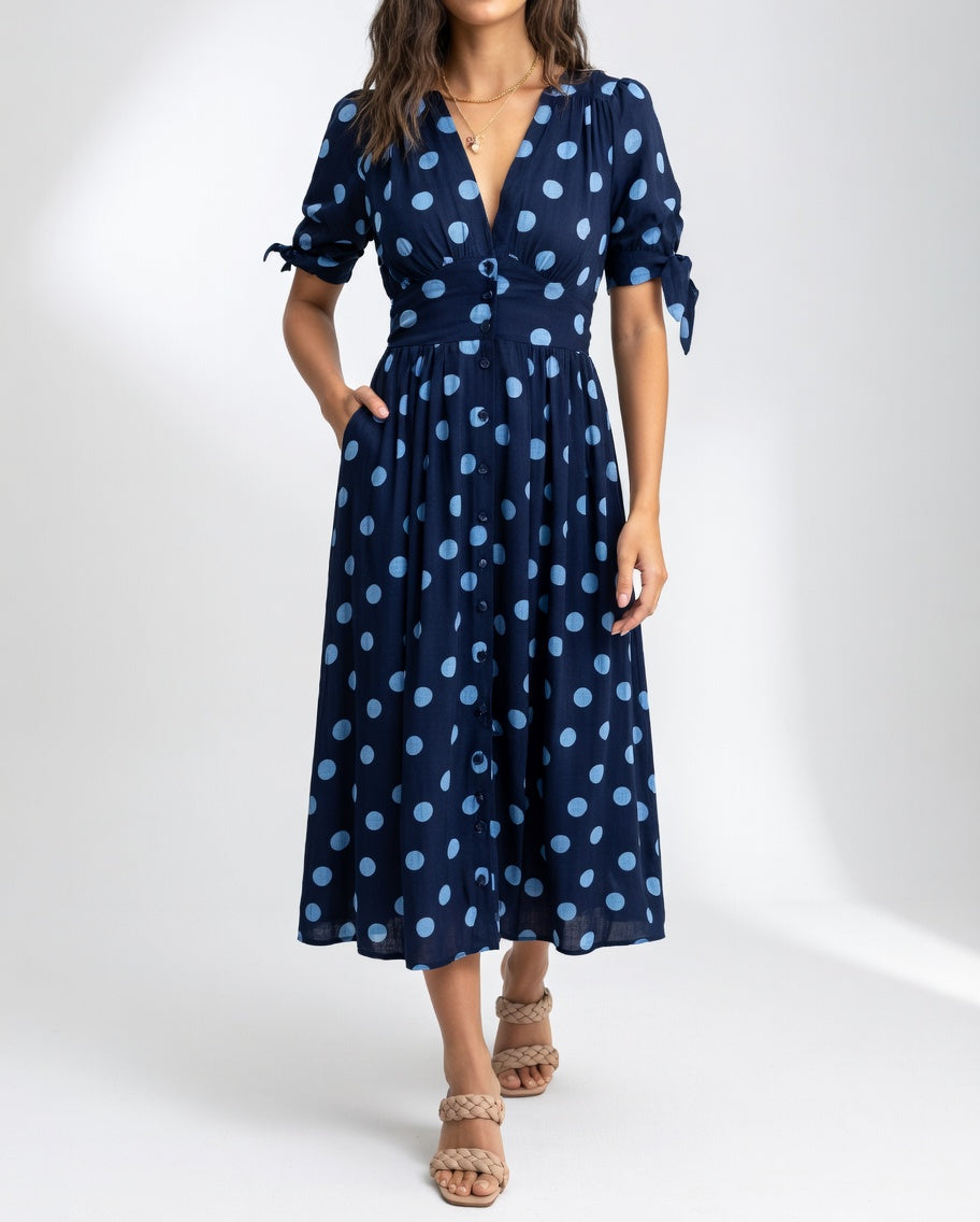 Midi Polka Dot Dress - Timeless Elegance for Women