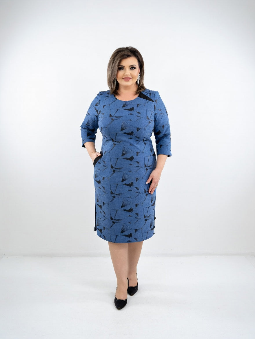 Structured Midi Dress with Graphic Pattern — Timeless Elegance and Comfort
