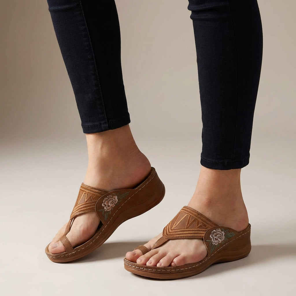 Michelle | Women's Orthopedic Floral Embroidered Wedge Sandals