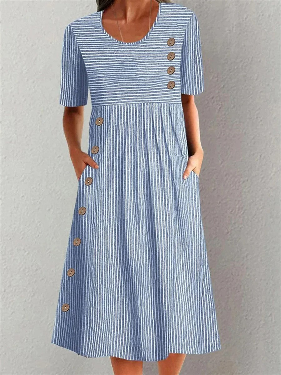 CORA | MIDI STRIPED DRESS WITH RELAXED ELEGANCE