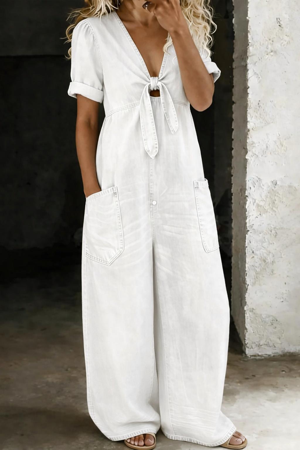 Solmira - Relaxed Tie-Front Denim Jumpsuit