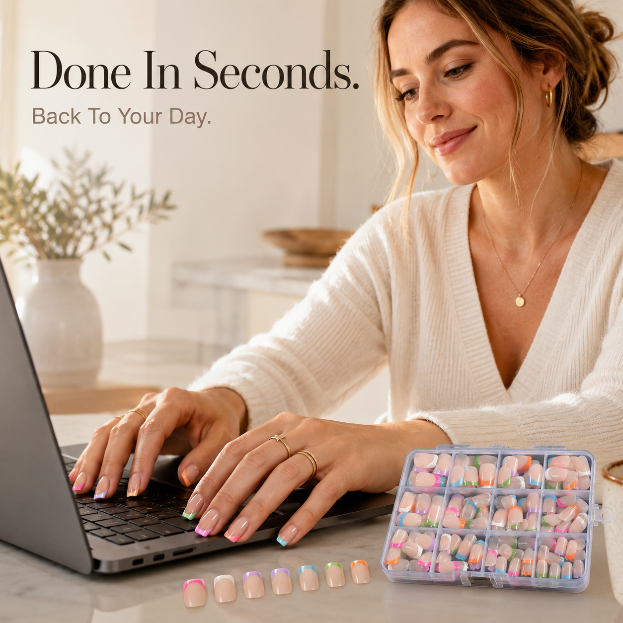 Frenchpop – Short Square Color French Tip Press-On Nails