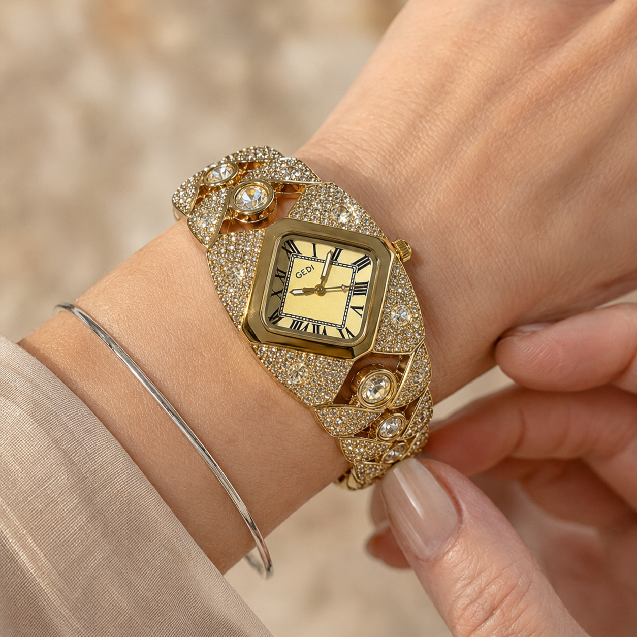 Lastfive – Rhombus Crystal Dial Link Bracelet Watch