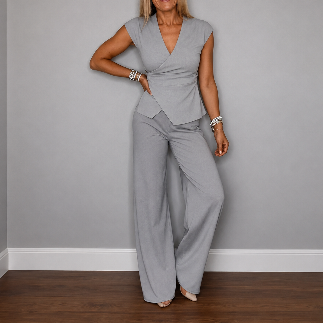 Linelle – Wrap-Front Wide-Leg Linen Two-Piece Set