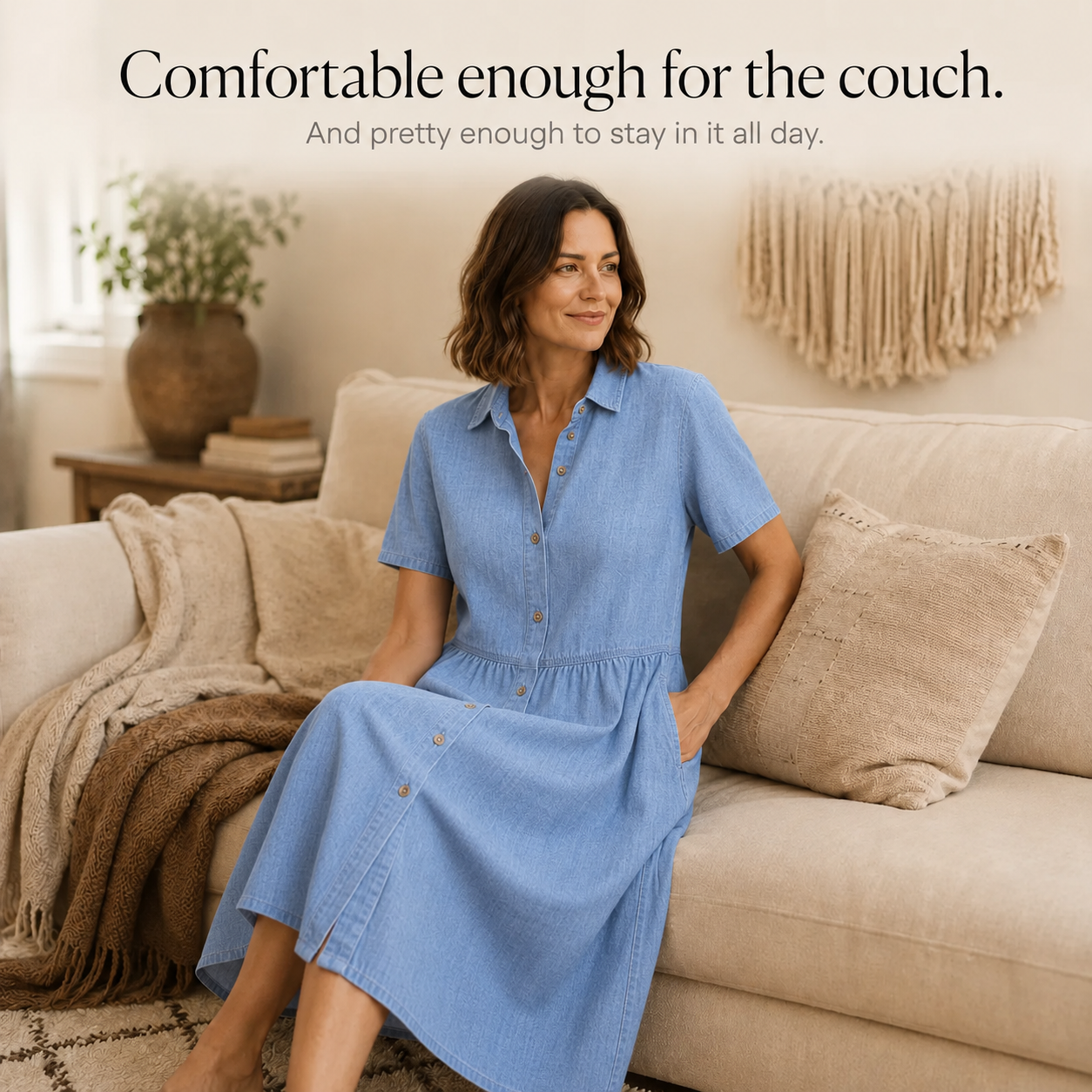Everly – Shirt Dress with Pockets A-Line Midi Button Front