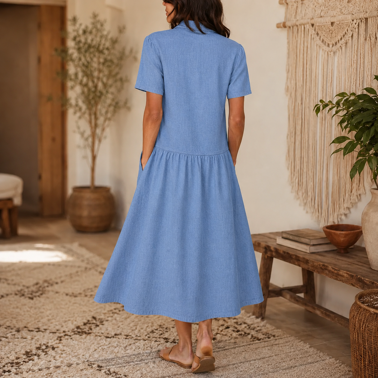 Everly – Shirt Dress with Pockets A-Line Midi Button Front