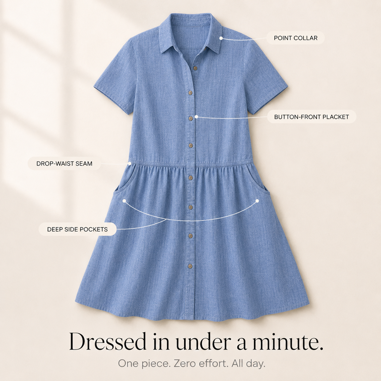 Everly – Shirt Dress with Pockets A-Line Midi Button Front