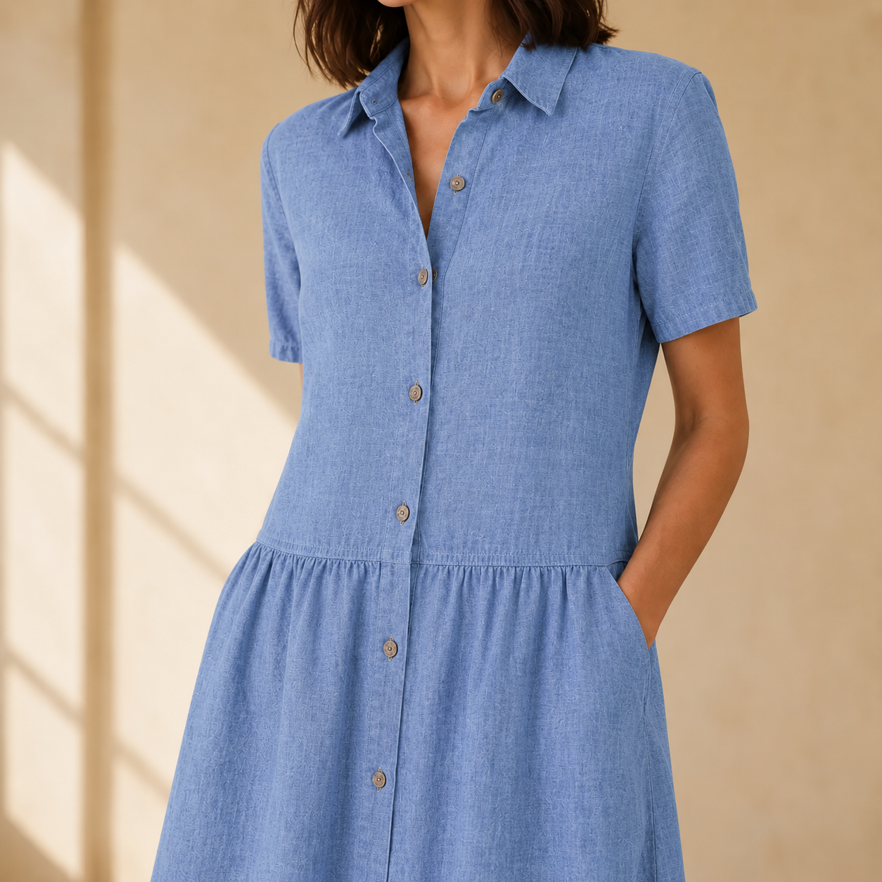 Everly – Shirt Dress with Pockets A-Line Midi Button Front