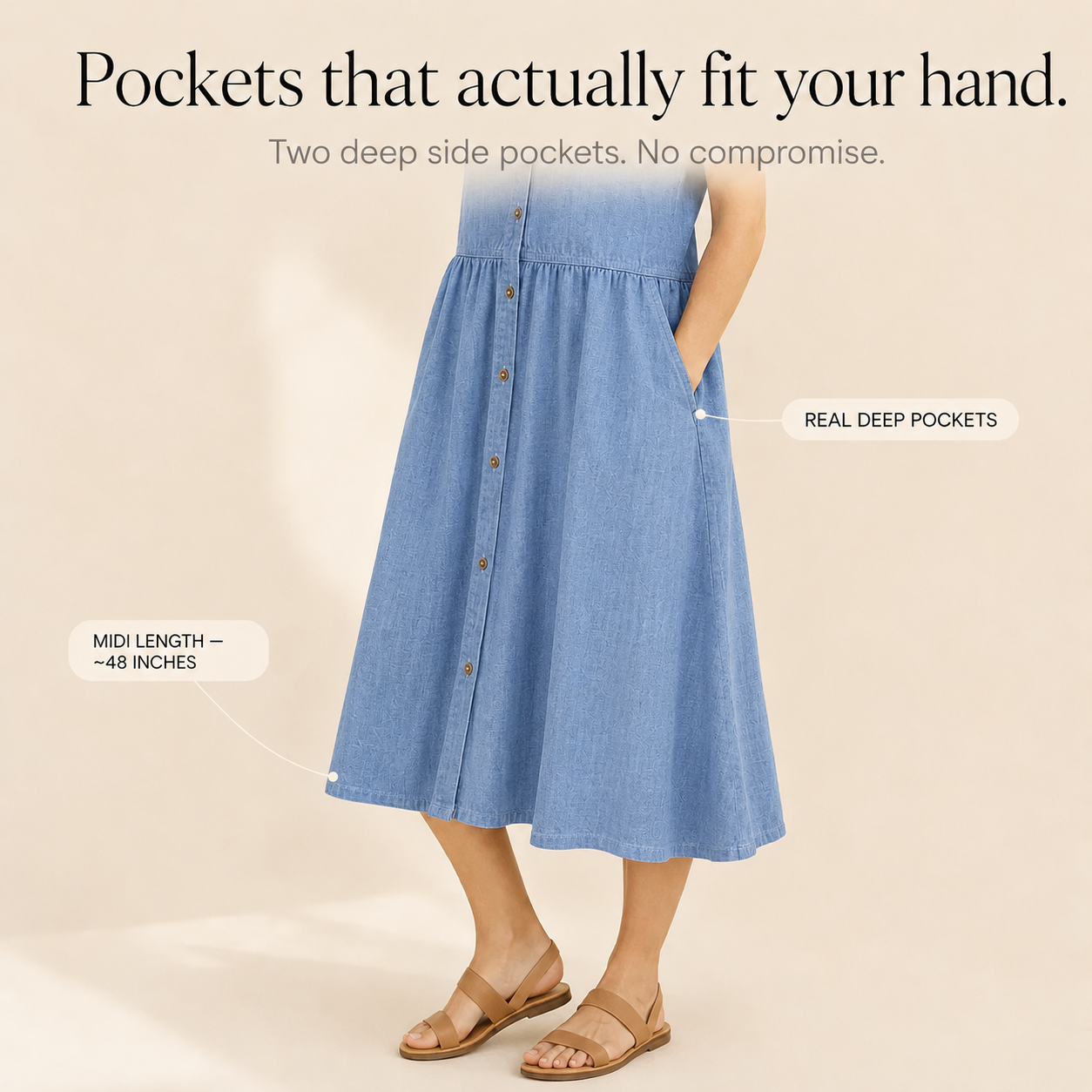 Everly – Shirt Dress with Pockets A-Line Midi Button Front