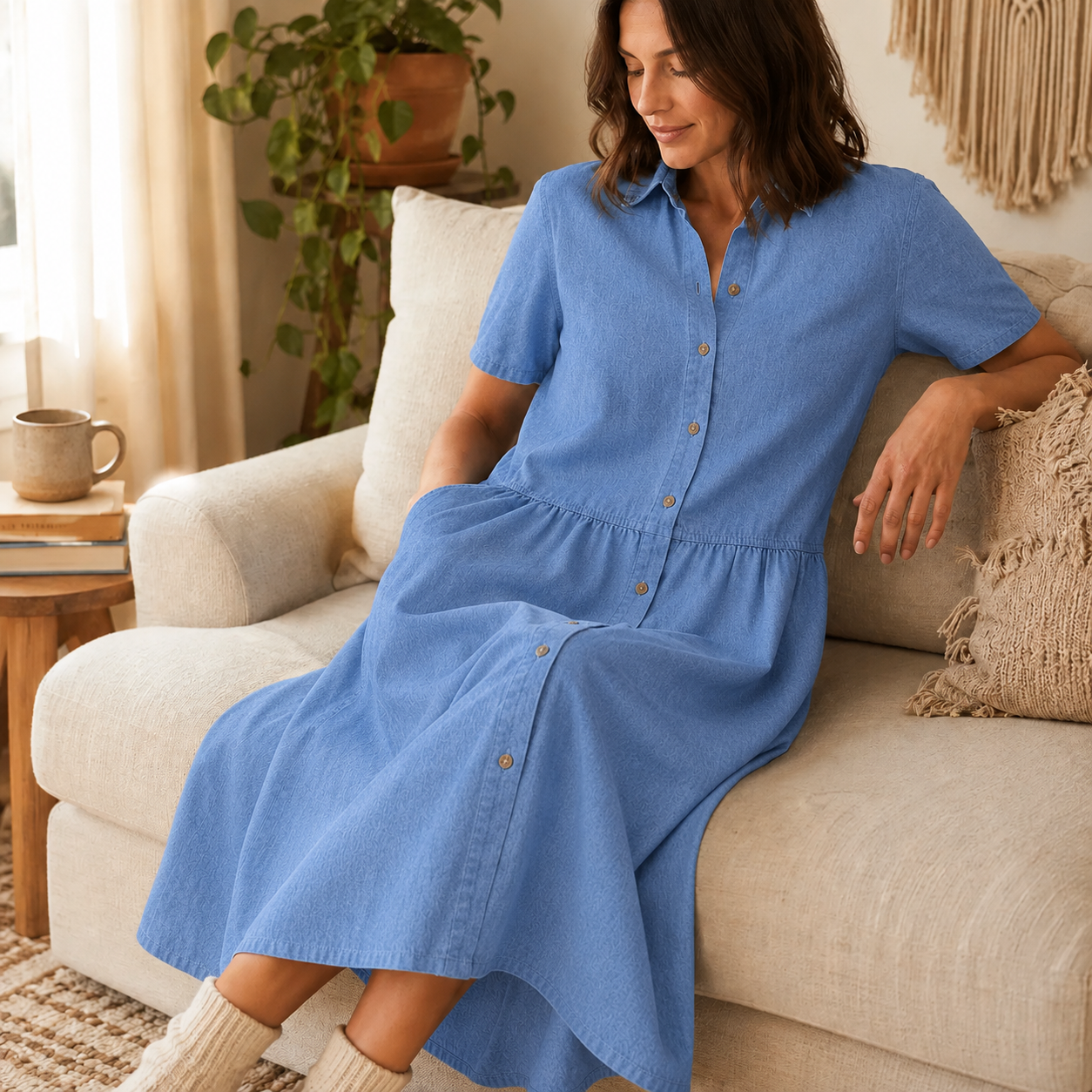 Everly – Shirt Dress with Pockets A-Line Midi Button Front