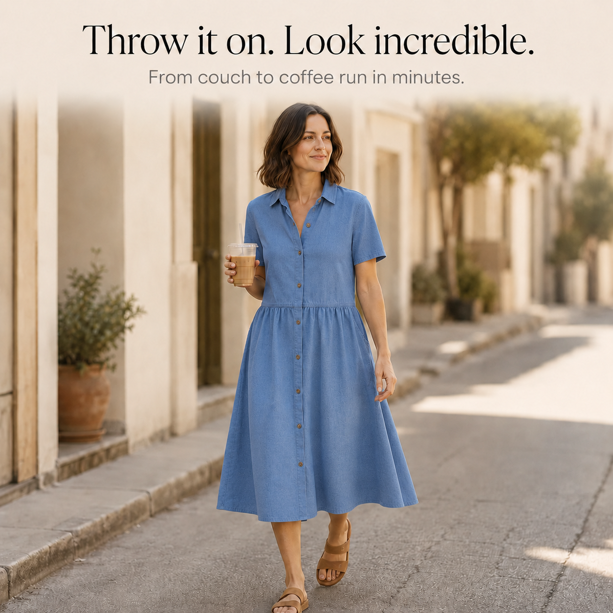 Everly – Shirt Dress with Pockets A-Line Midi Button Front
