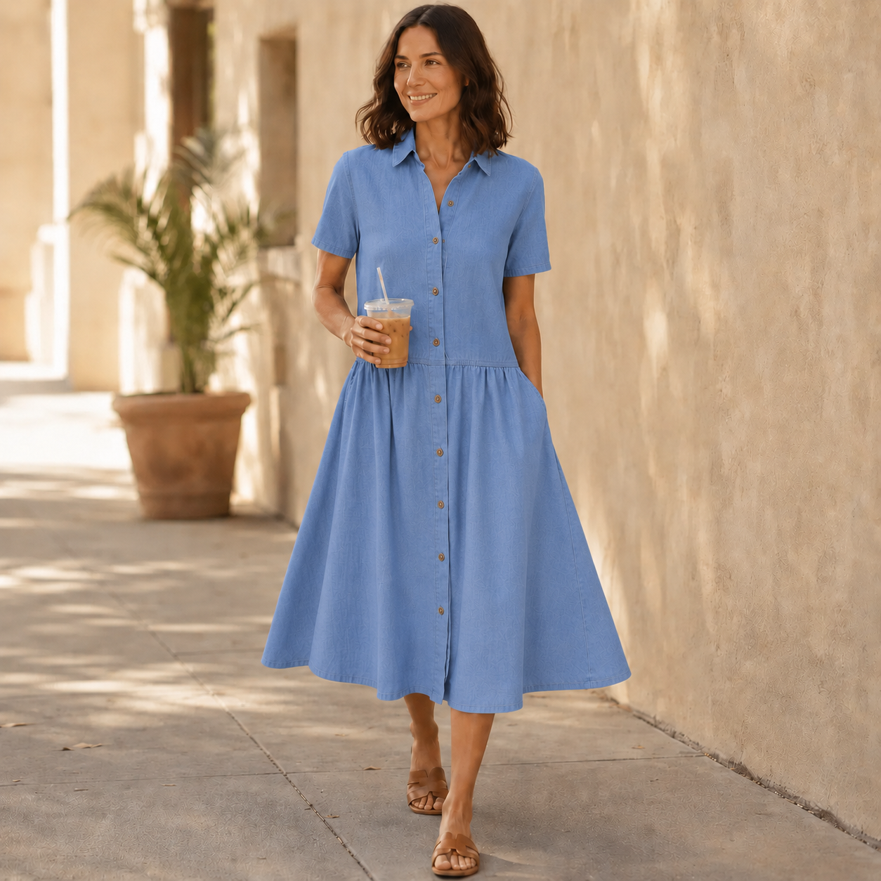 Everly – Shirt Dress with Pockets A-Line Midi Button Front
