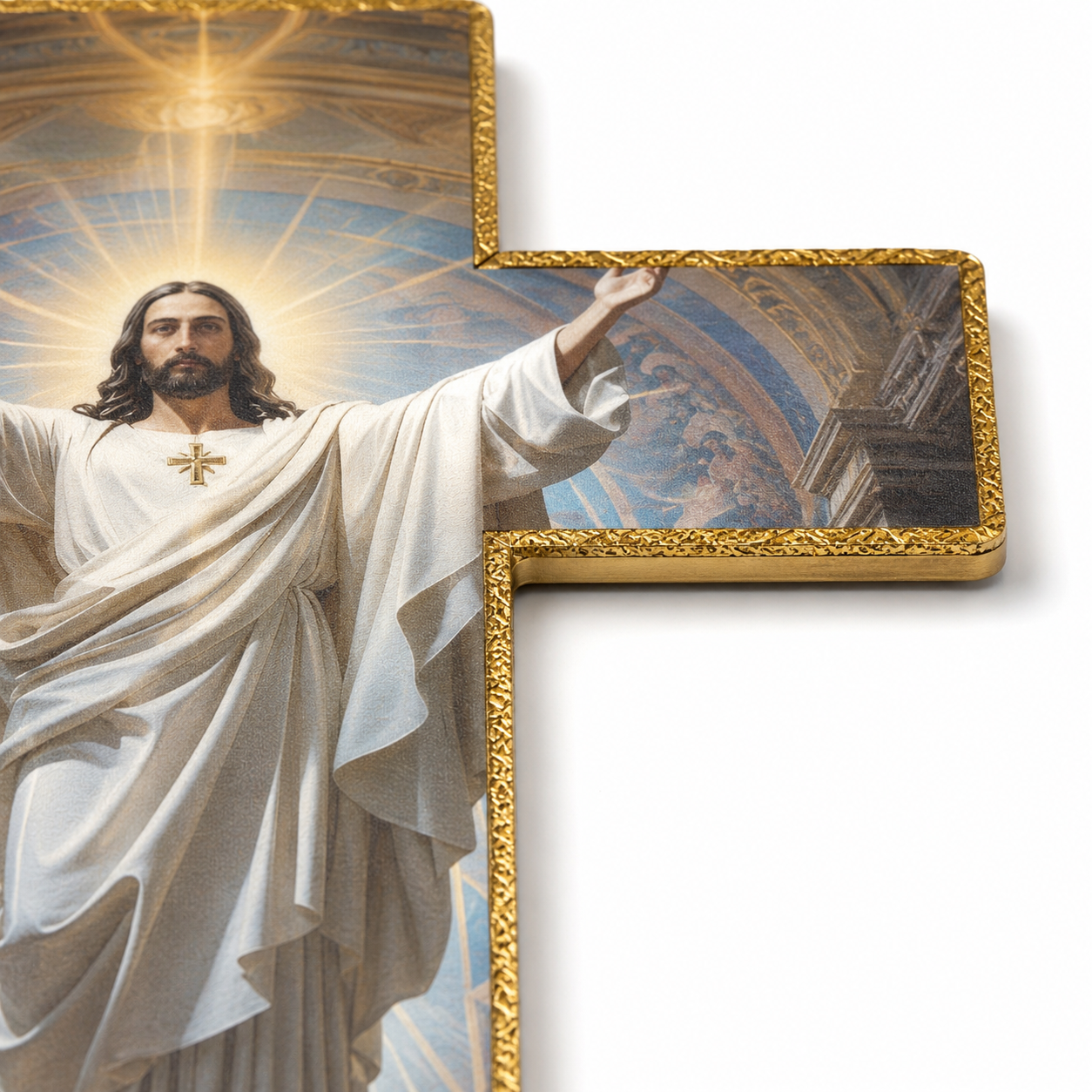 Graceholm – Risen Jesus Wall Cross, Gold Acrylic Christian Home Decor