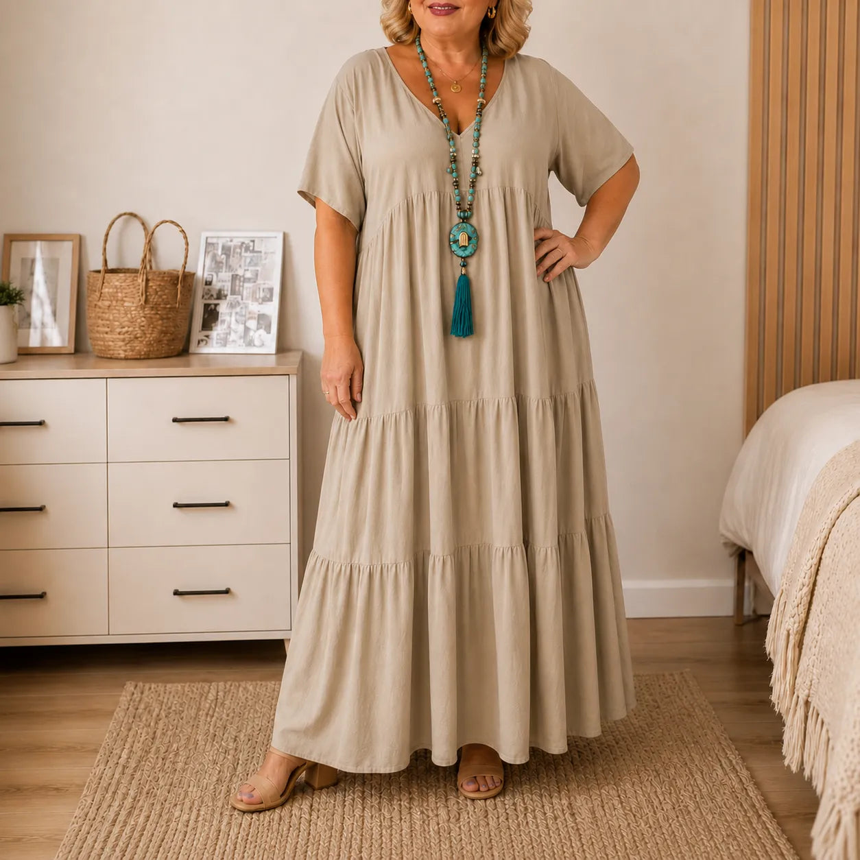 Florelle – Flowy Tiered V-Neck Maxi Dress for Women