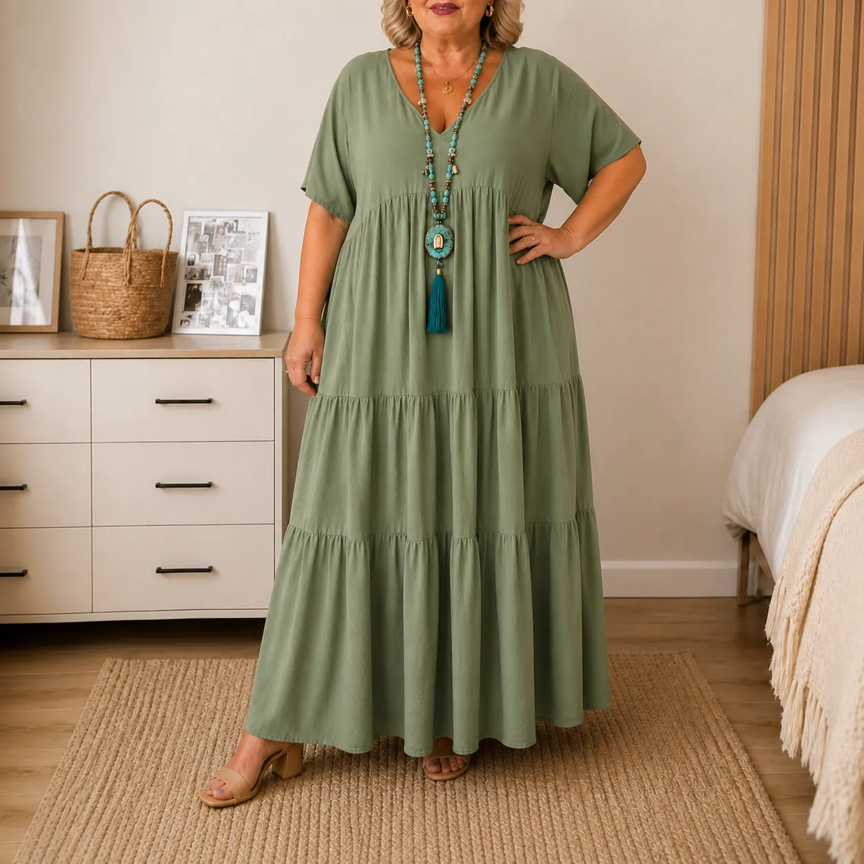 Florelle – Flowy Tiered V-Neck Maxi Dress for Women