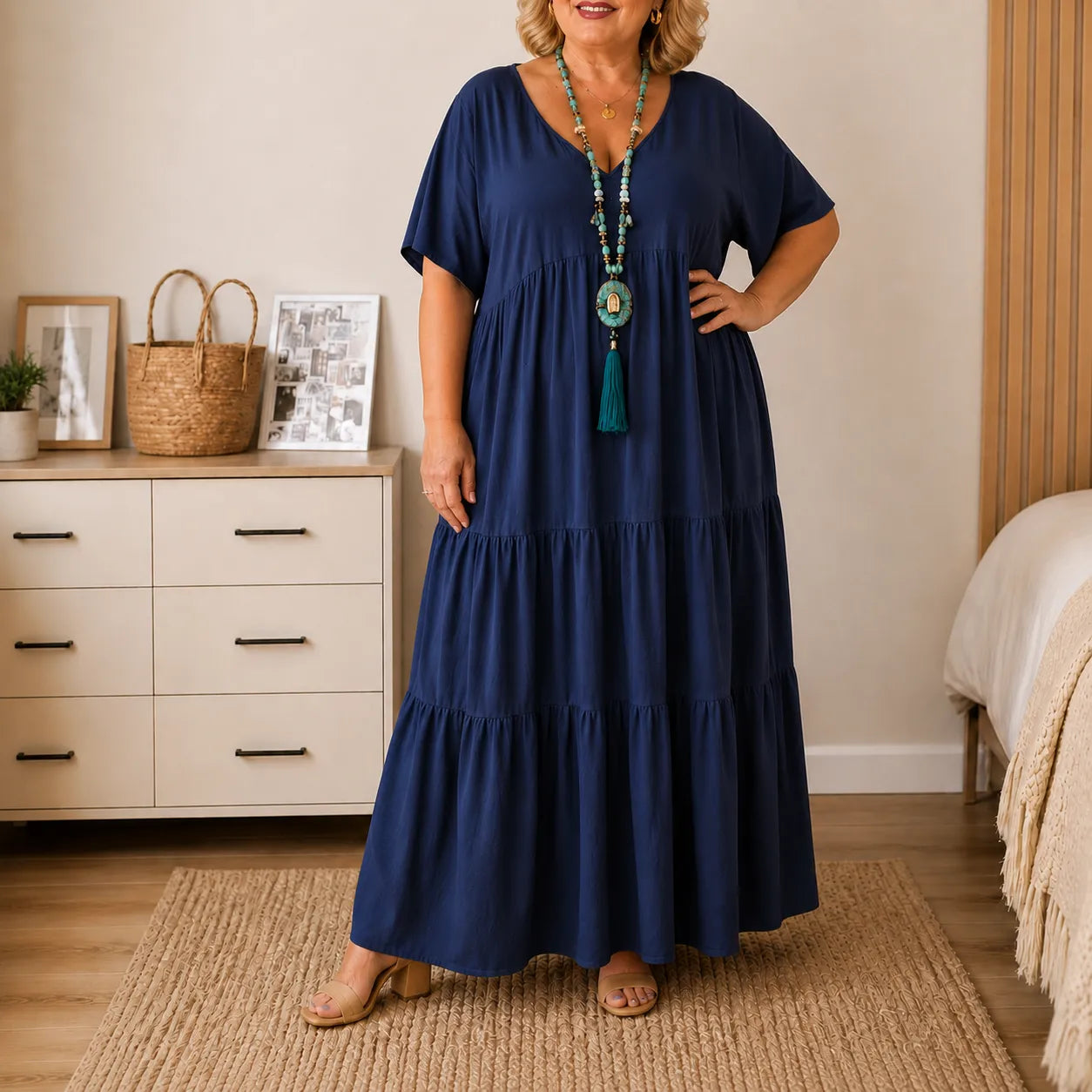Florelle – Flowy Tiered V-Neck Maxi Dress for Women