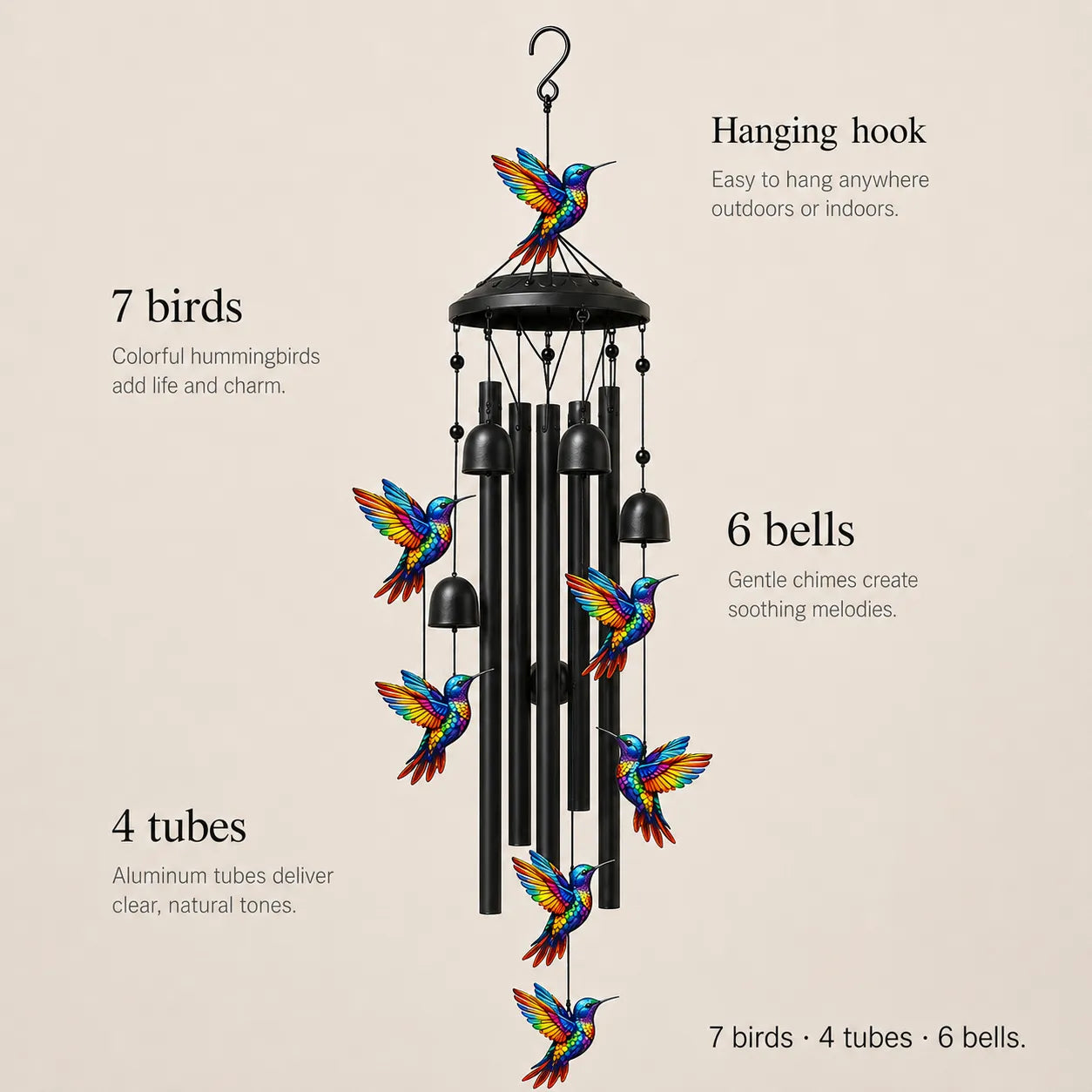 Birdsong – Rainbow Hummingbird Wind Chime for Garden, Patio & Porch