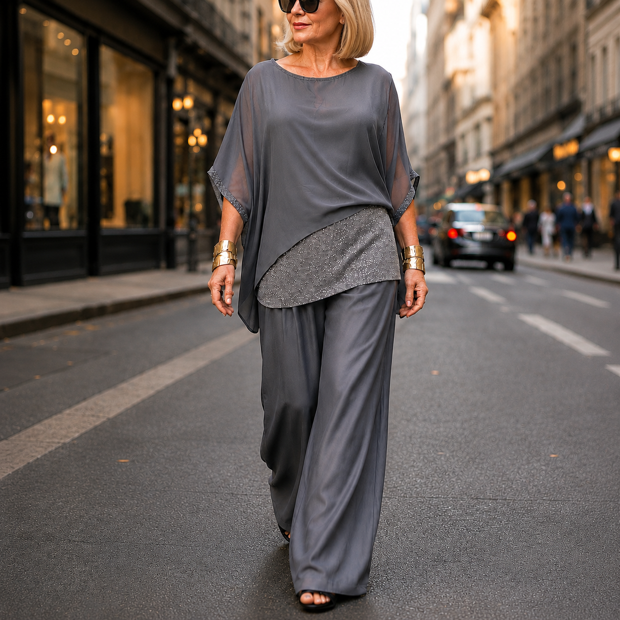 Lumésa – Chiffon Sequin Two-Piece Pantsuit Set