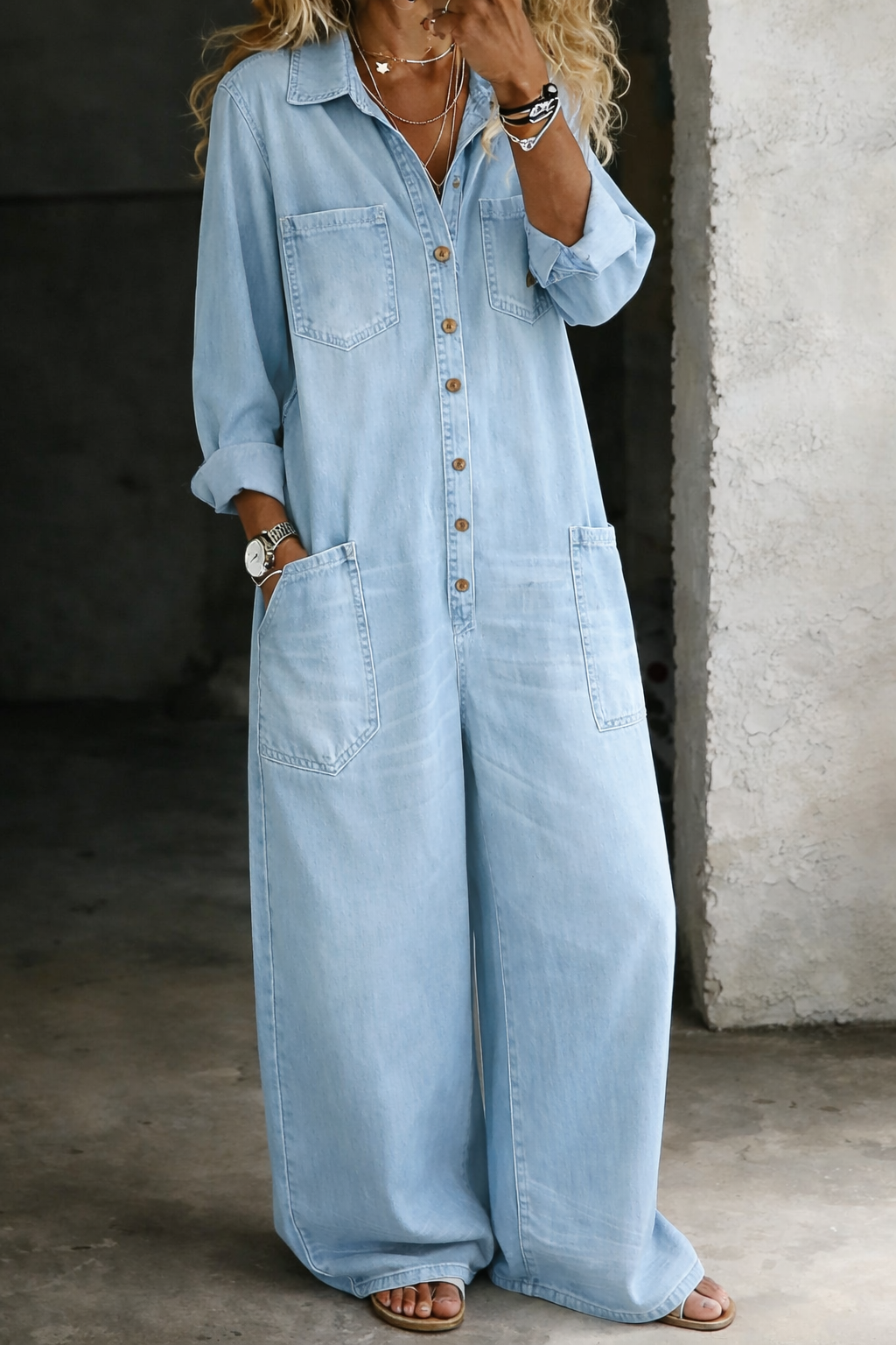 Monroe - Relaxed Wide-Leg Utility Denim Jumpsuit
