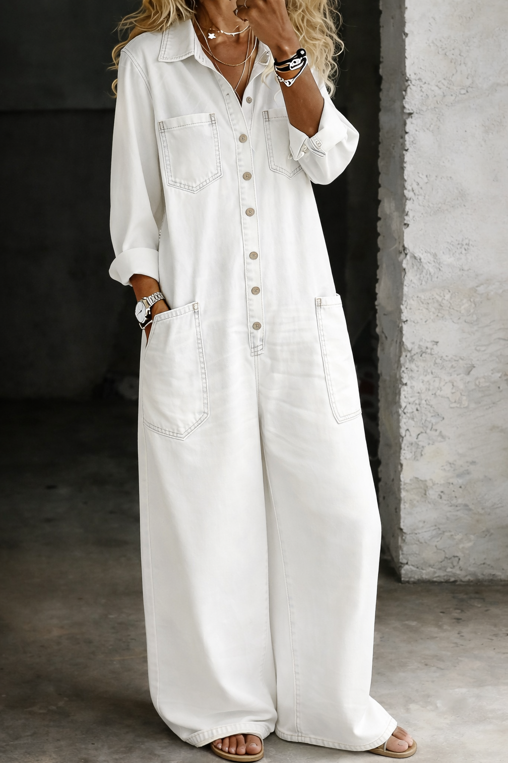 Monroe - Relaxed Wide-Leg Utility Denim Jumpsuit