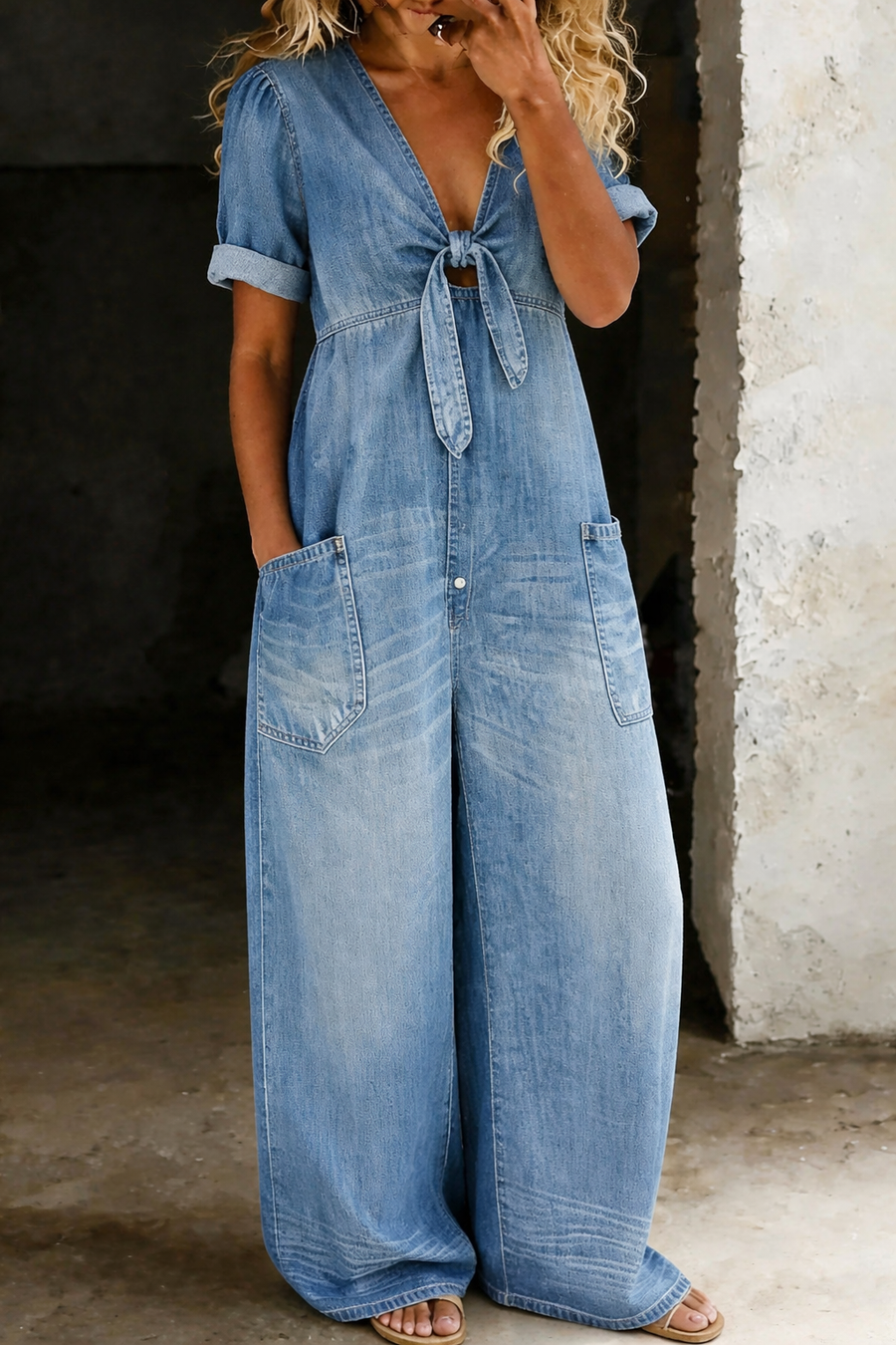 Miya | V Neck Short Sleeve Jumpsuit