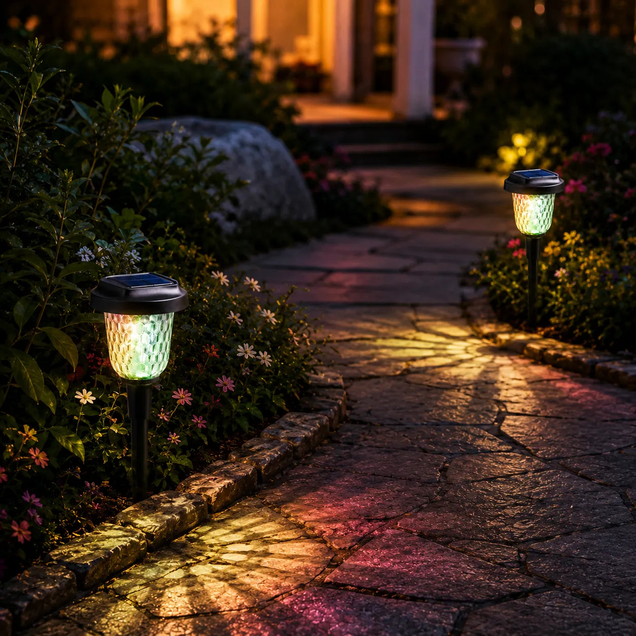 Lumora – Solar Pathway Lights with Color Firework Projection, Waterproof Outdoor Garden Stake Lights