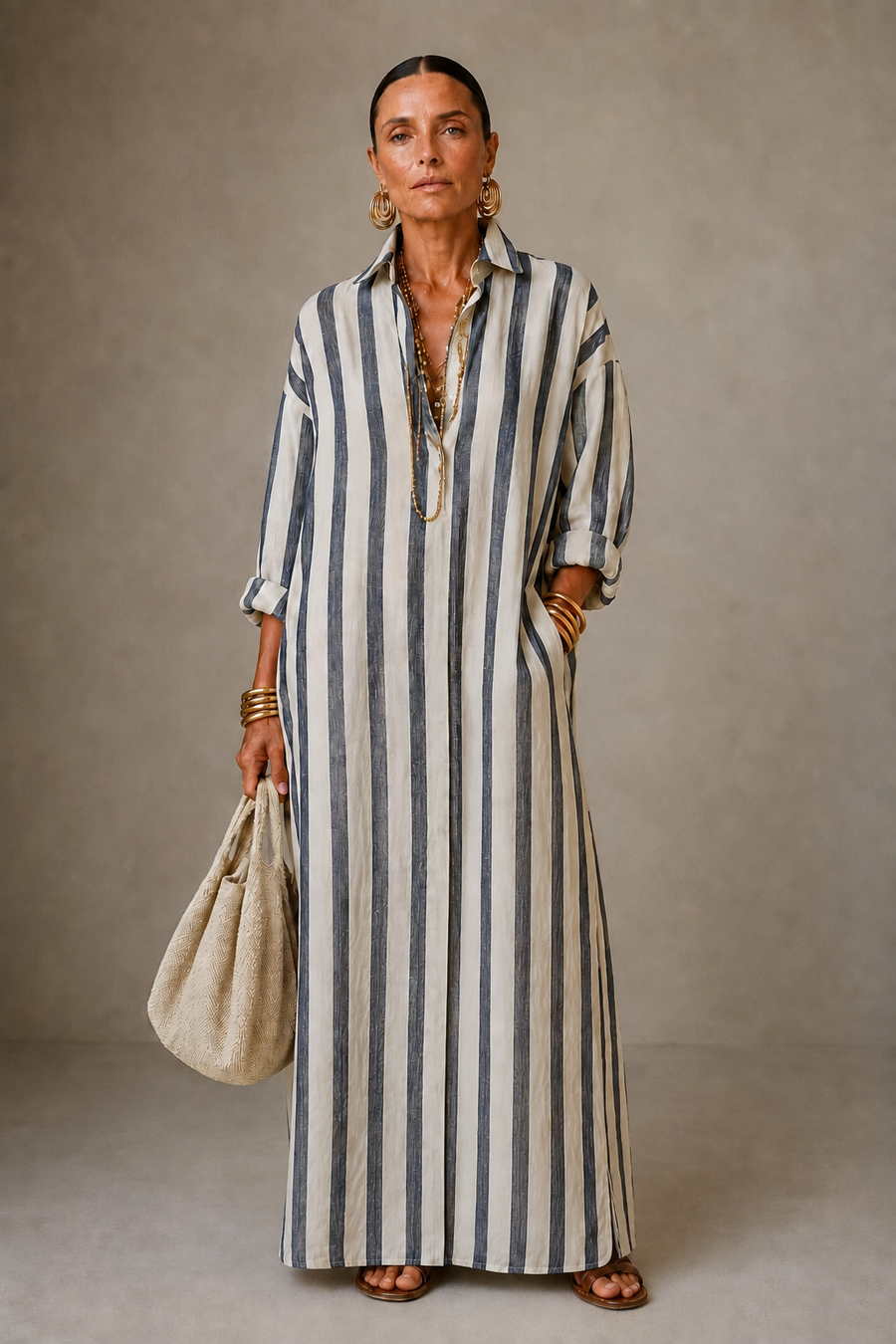 Cindy – Striped Collared Maxi Dress