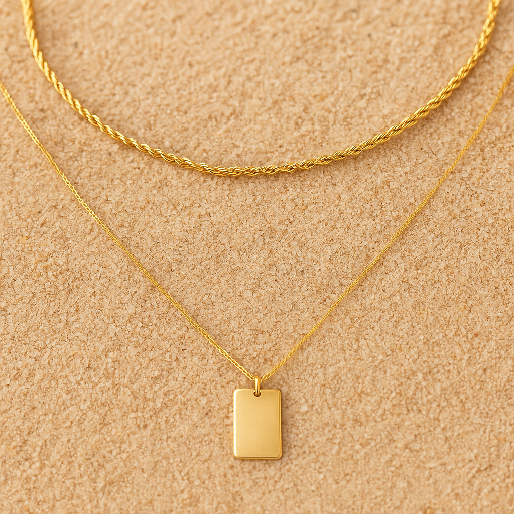 Brillantezza Necklace – Double Chain and Rectangular Pendant