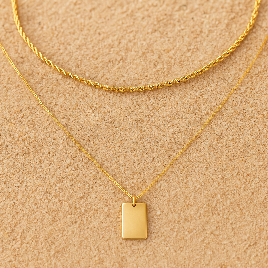 Brillantezza Necklace – Double Chain and Rectangular Pendant
