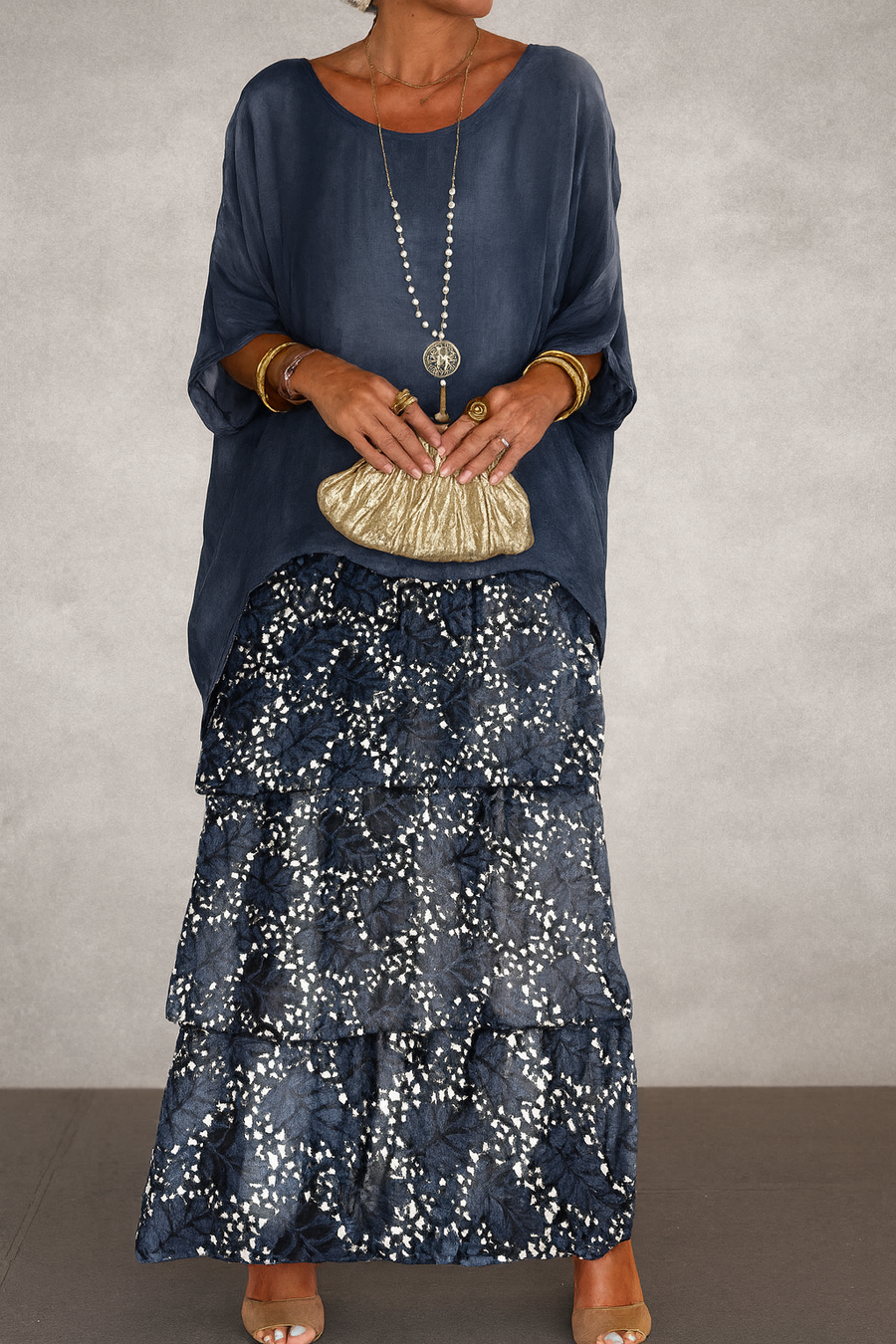 Nora Cape Dress - Dark Blue