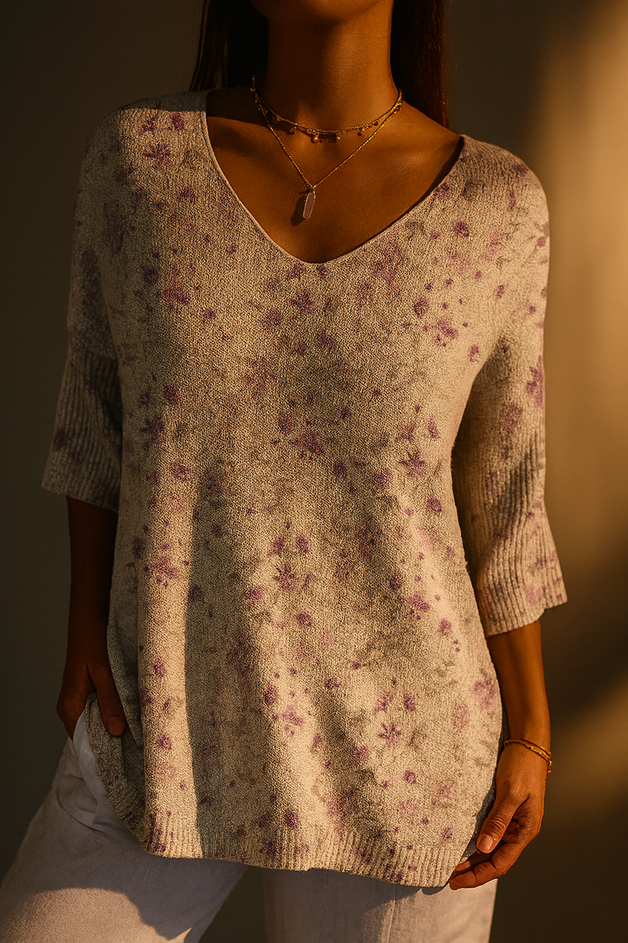 Women's Vintage Floral Art Casual Pullover Knit