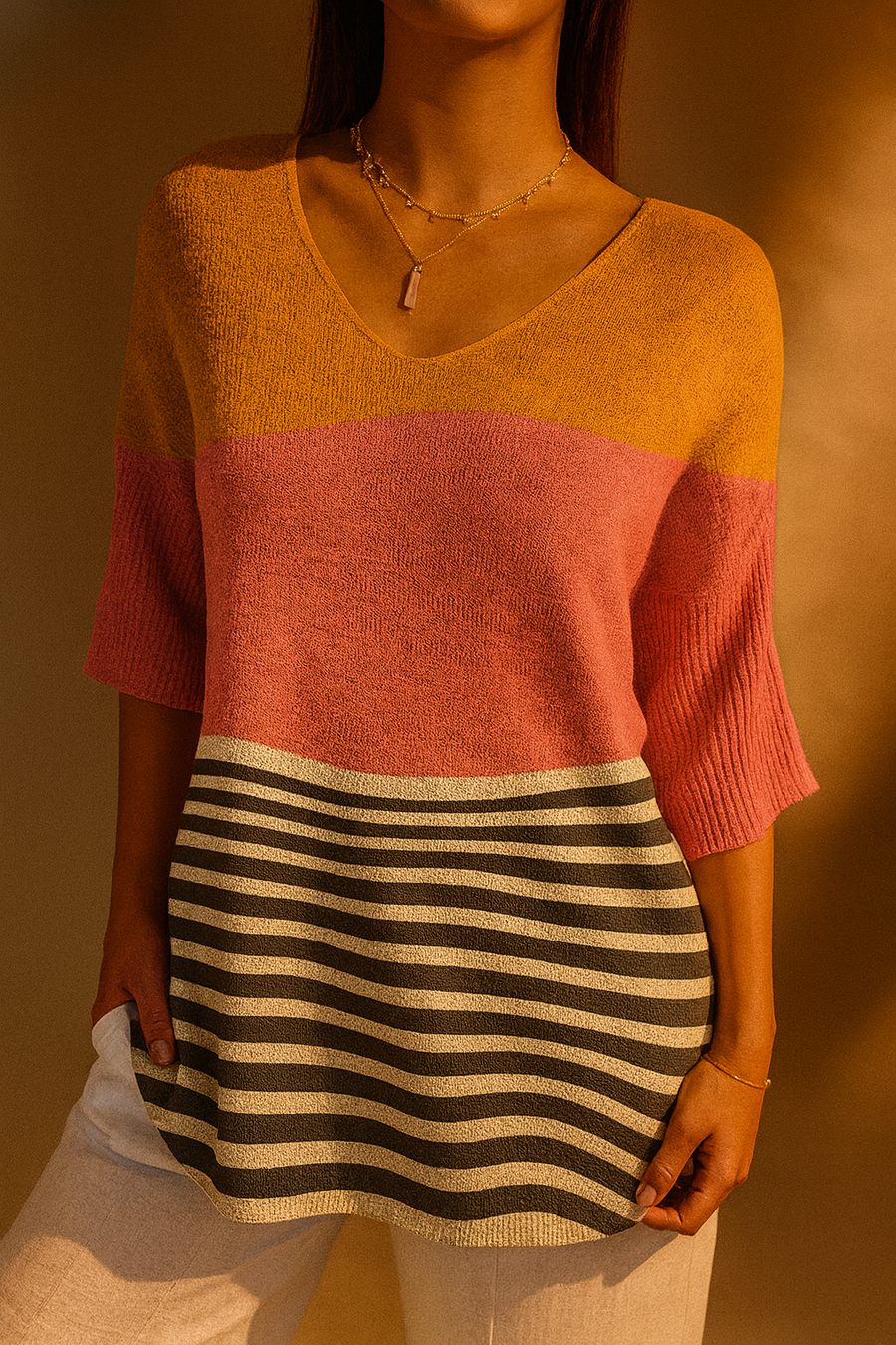 Women's Abstract Line Pattern Art Print Casual Knit Pullover