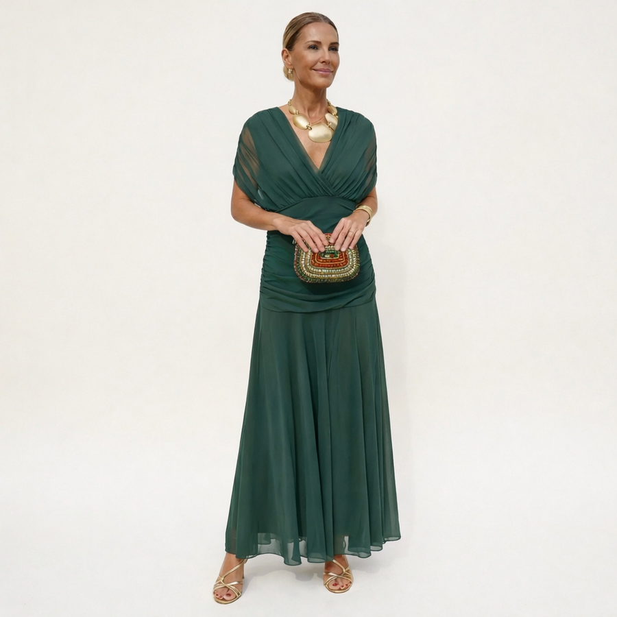 Velora™ | Long Floral Dress with V-Neck