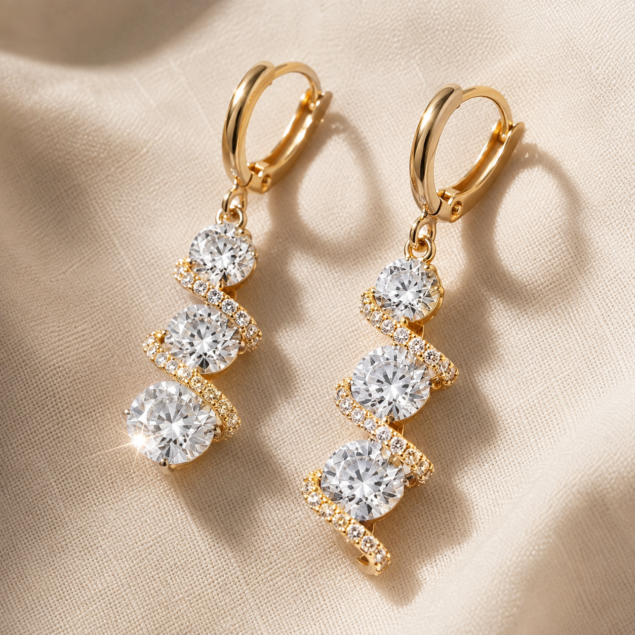 Lucienne – Asymmetric Spiral Crystal Drop Earrings