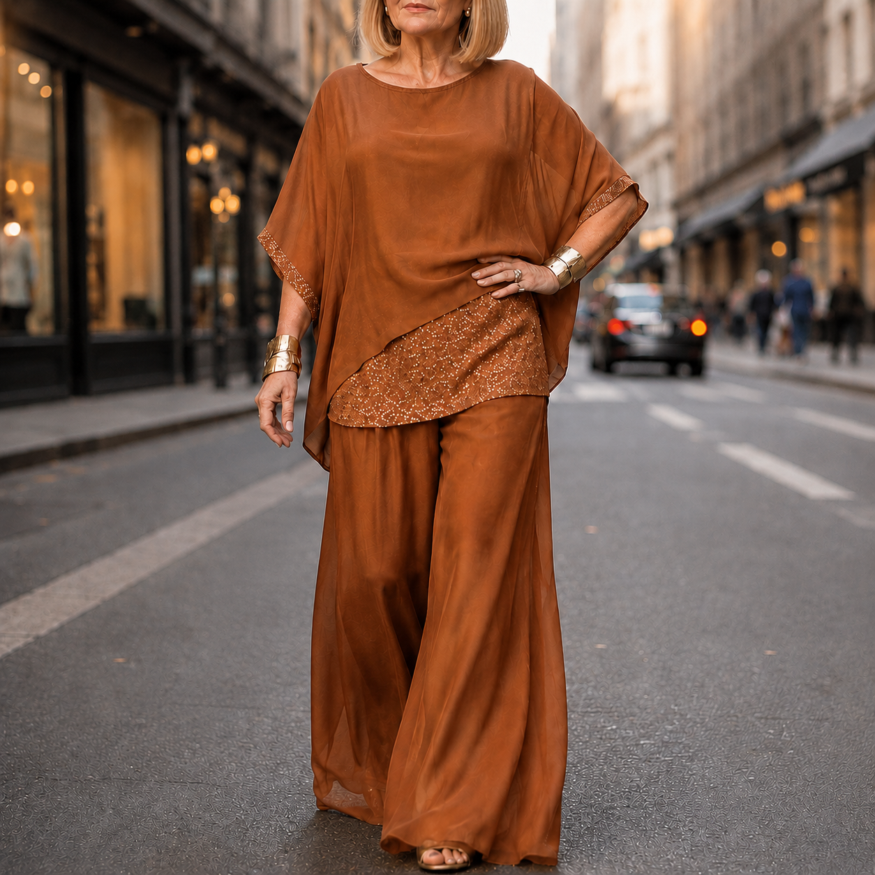 Lumésa – Chiffon Sequin Two-Piece Pantsuit Set