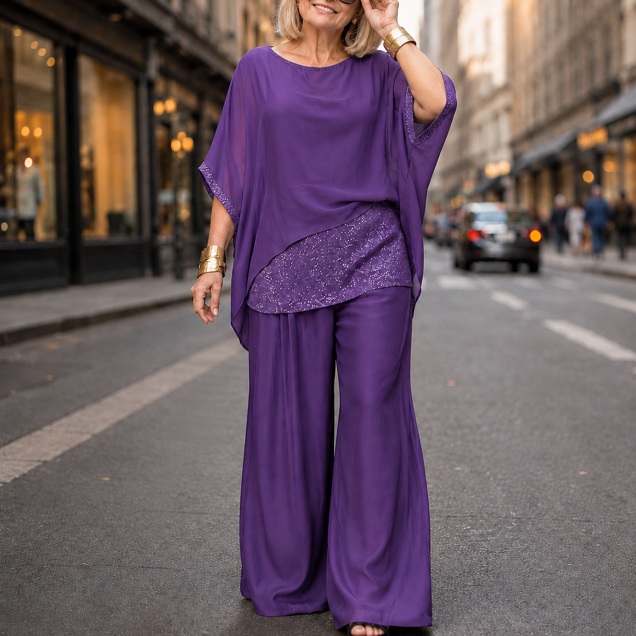 Lumésa – Chiffon Sequin Two-Piece Pantsuit Set