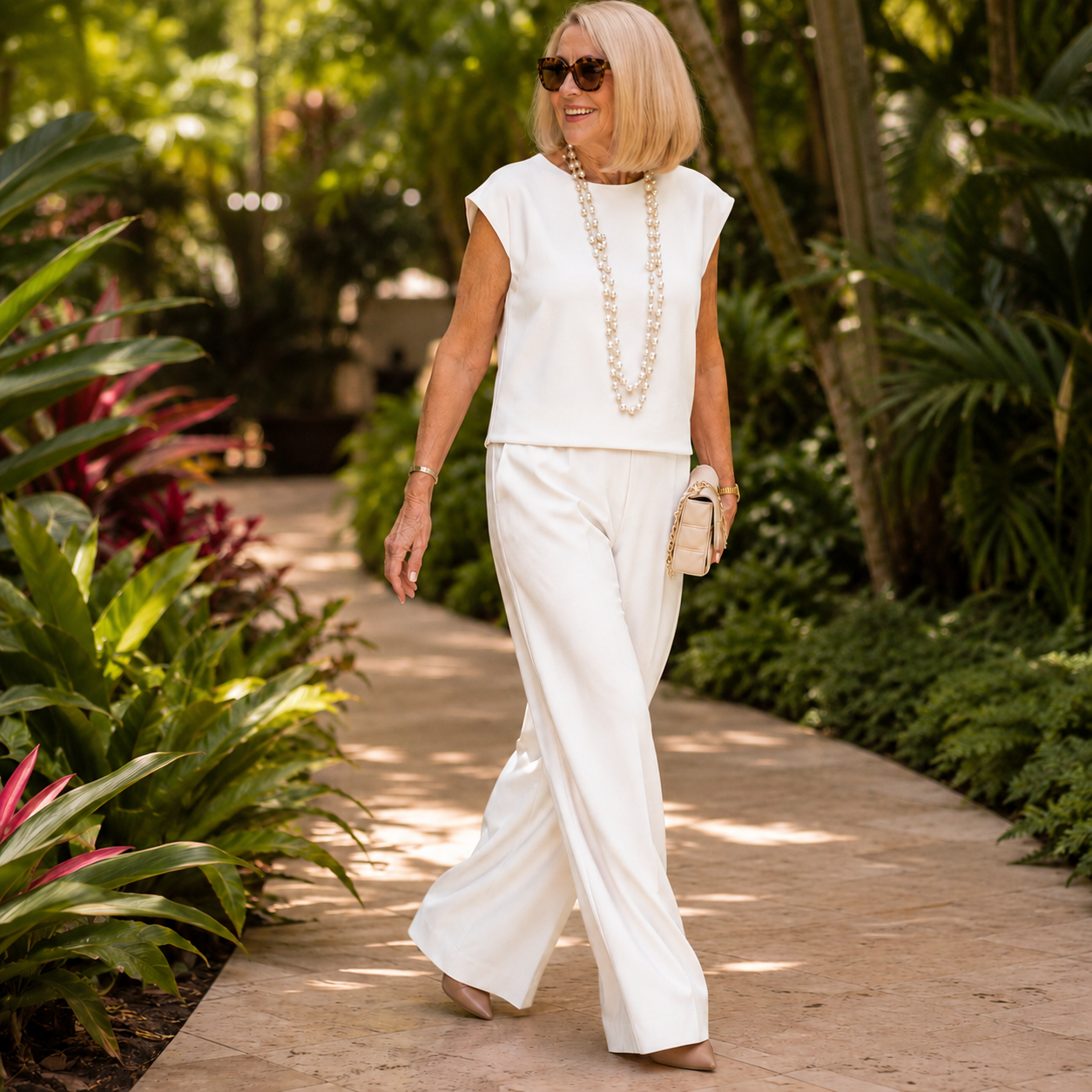 Appia Miceli – Cap Sleeve Top and Wide Leg Pants Set for Women