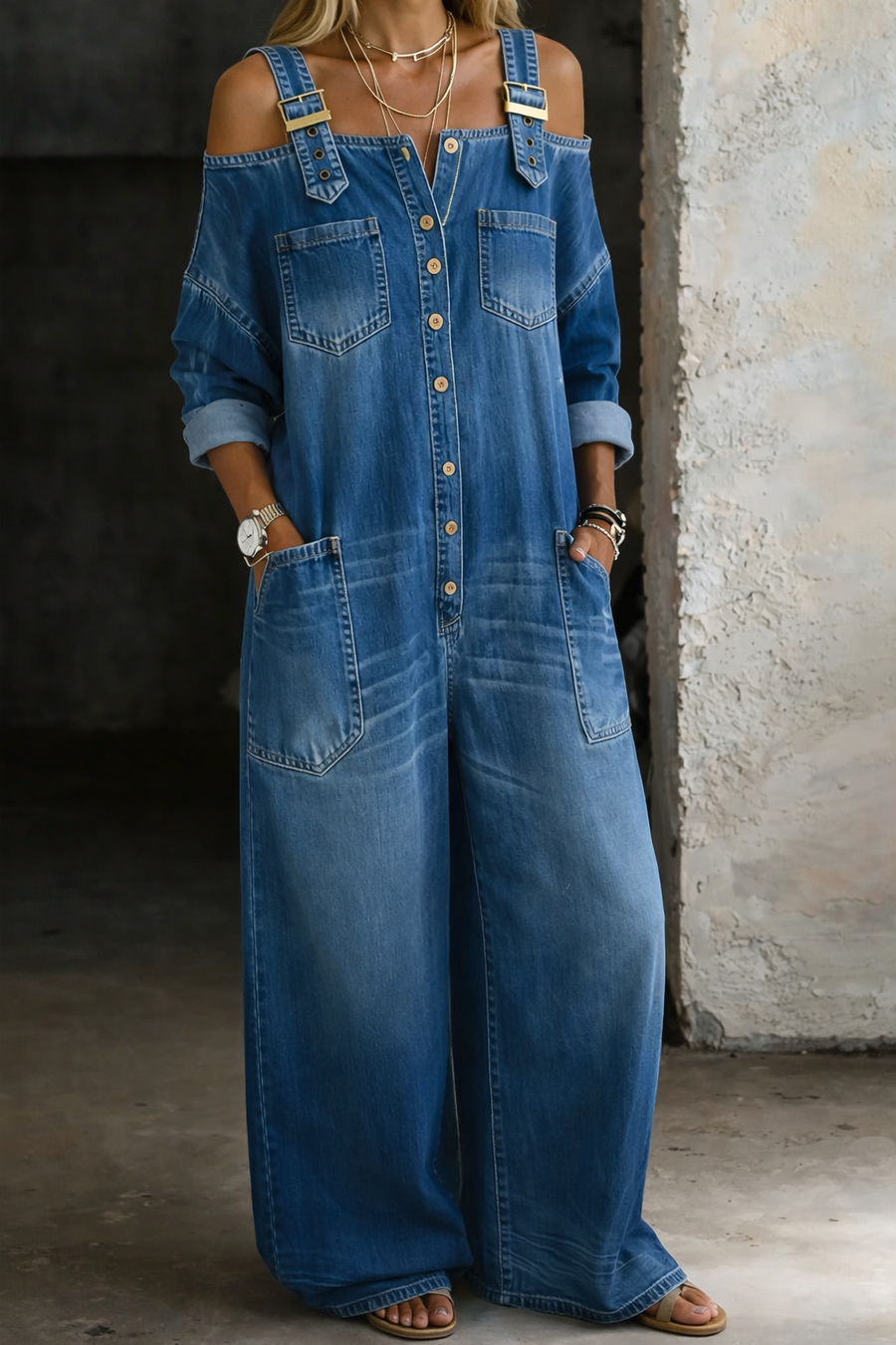 Sophia™ | Off Shoulder Denim Jumpsuit