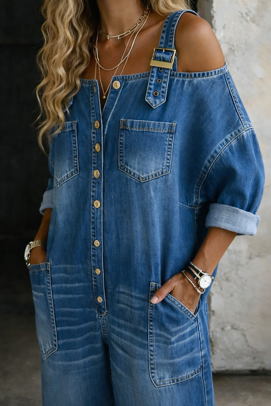 Sophia™ | Off Shoulder Denim Jumpsuit