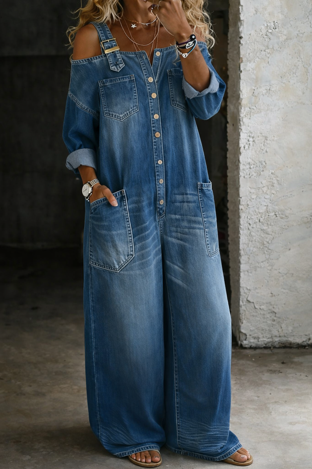 Sophia™ | Off Shoulder Denim Jumpsuit