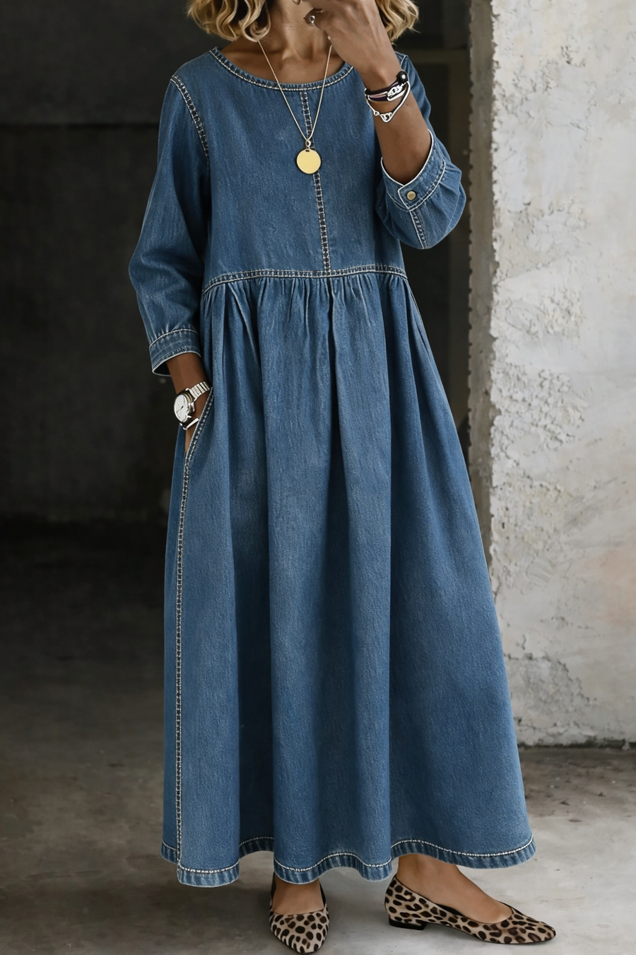 Zephyrelle - Vintage Denim Maxi Dress