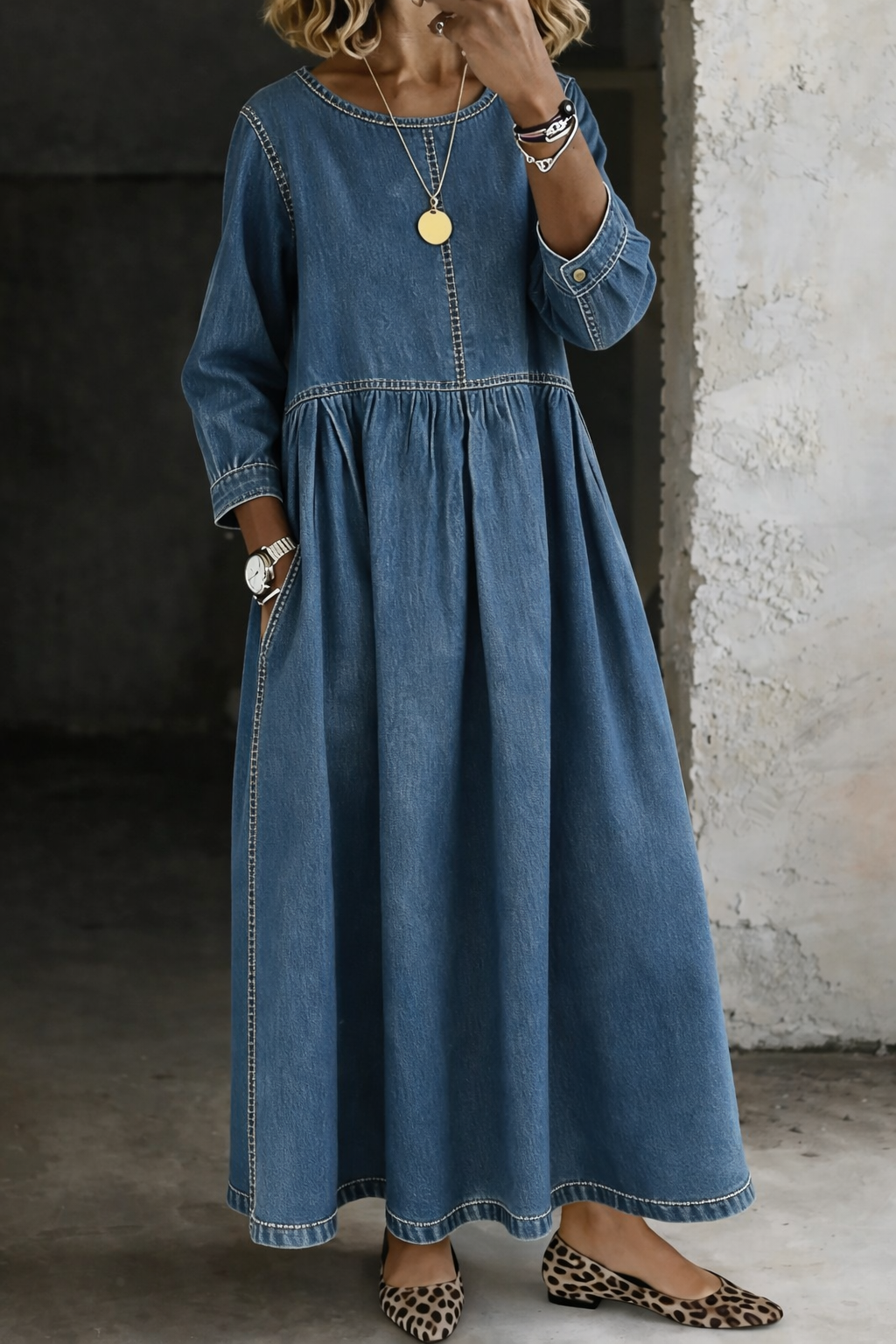 Zephyrelle - Vintage Denim Maxi Dress