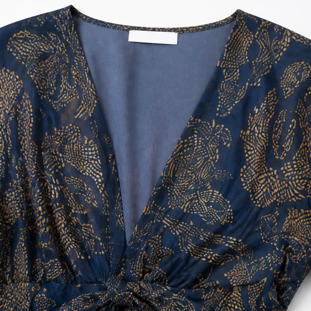 Florenza – Baroque Print Twist-Front Wrap Midi Dress
