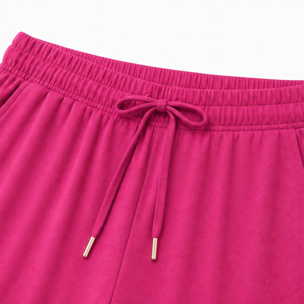 Lounella – Women's Pintucked Lounge Set with Wide-Leg Pants and Pockets