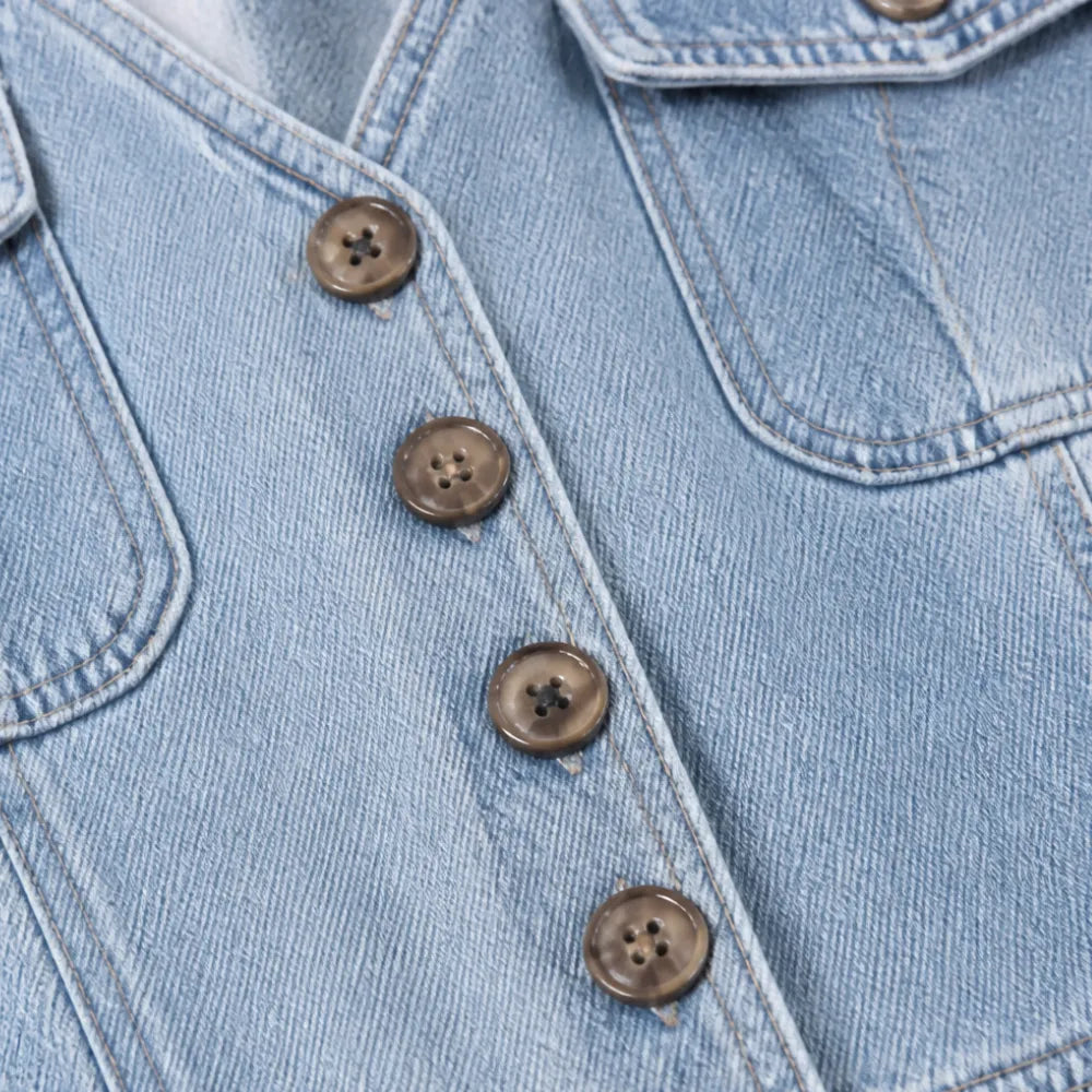 Ellora – Wide leg denim jumpsuit with button front and pockets