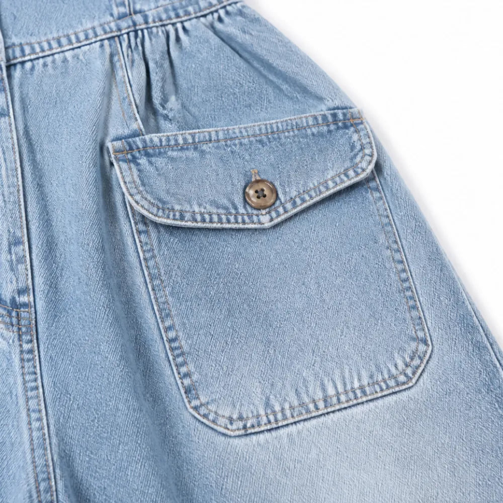 Ellora – Wide leg denim jumpsuit with button front and pockets