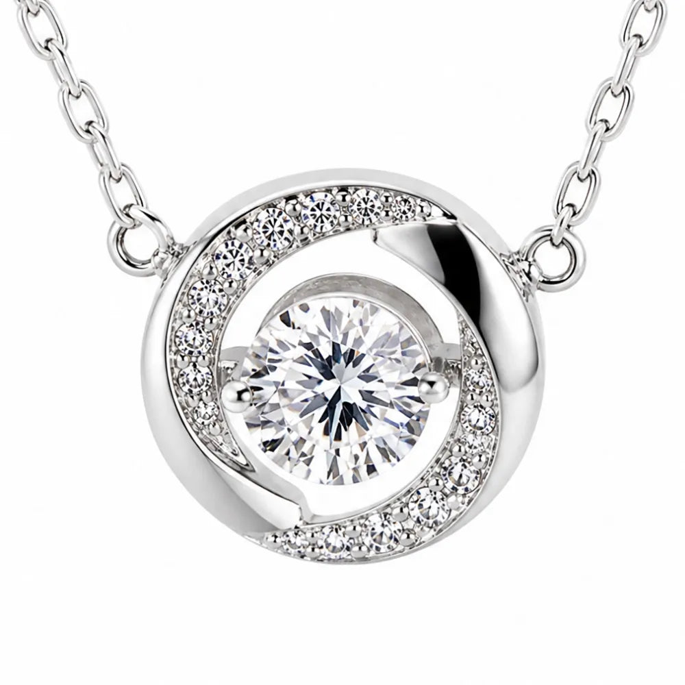 Lunavia – Floating Stone Silver Necklace with Pavé Halo