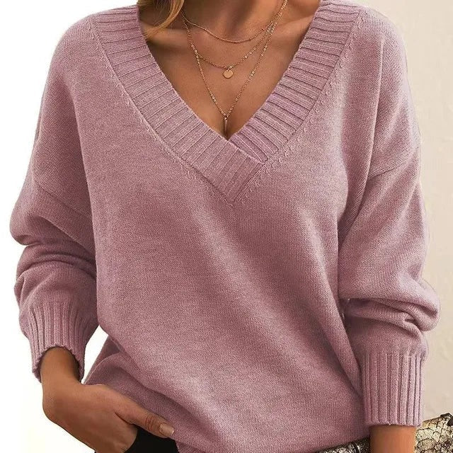 Mordane - Elegant Long Sleeve Sweater With V-Neck