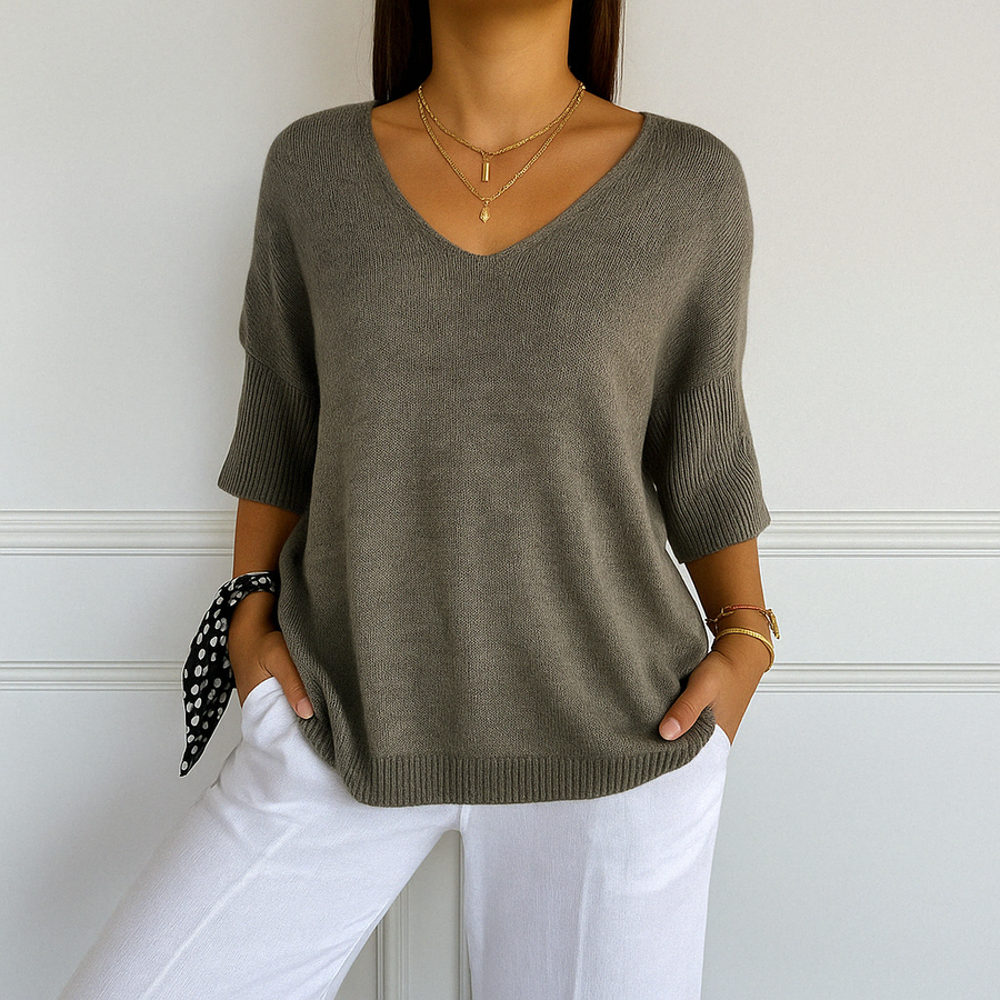 Clara | Women V Neck Short Sleeve Sweater